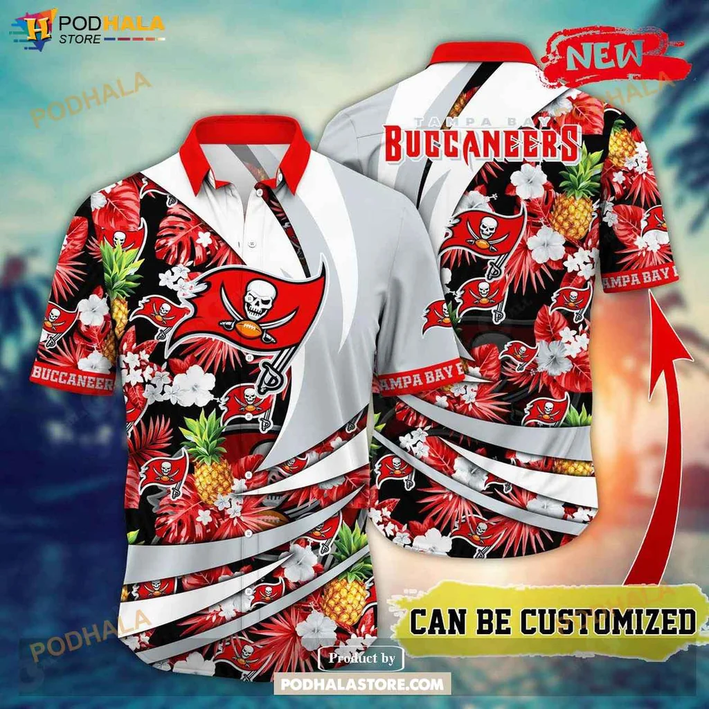 Vibrant Buccaneers Aloha Shirt, Personalized Summer Football Shirt With Flowers And Pineapples