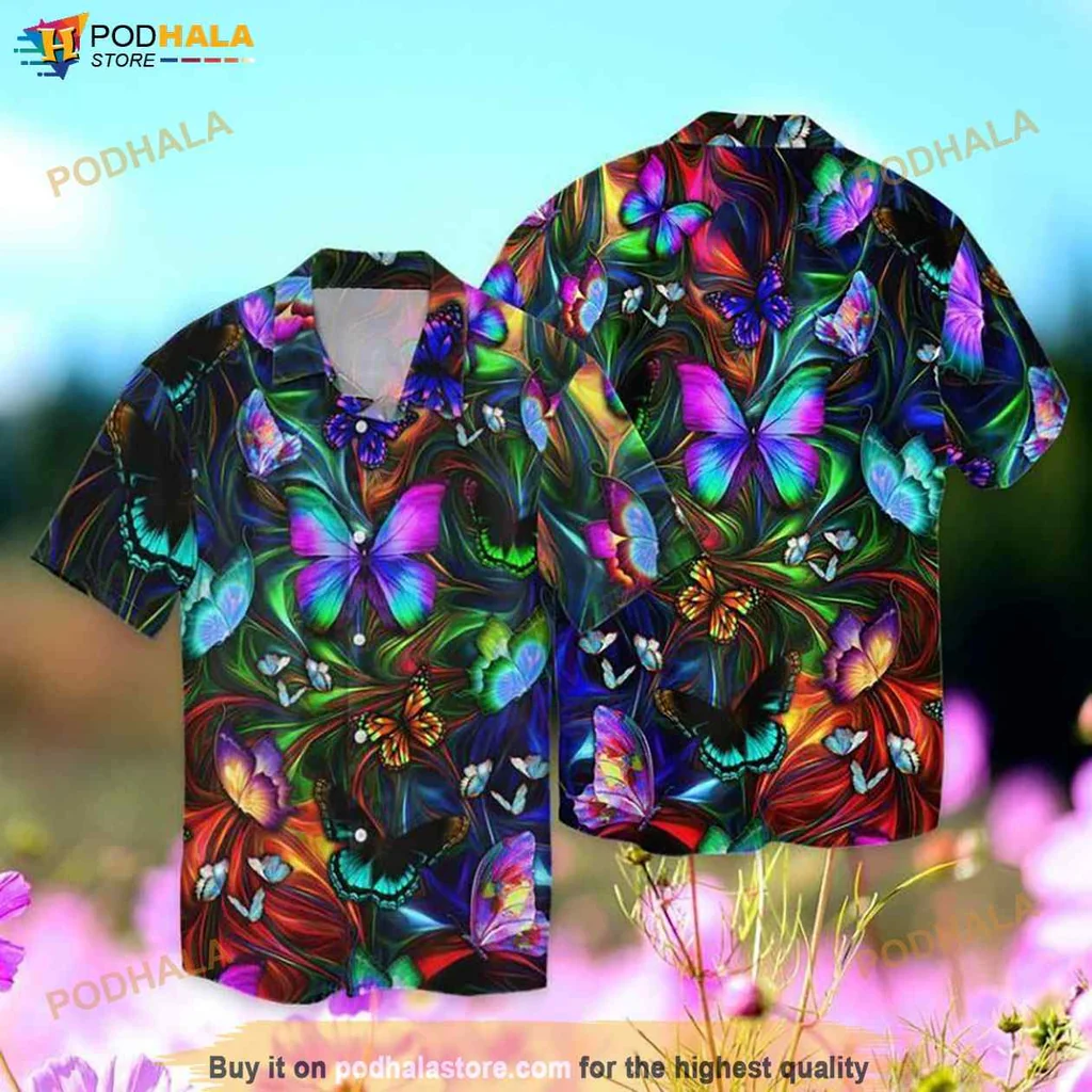 Vibrant Butterfly Lover Hawaiian Shirt, Colorful Tropical Design For Memorial Day