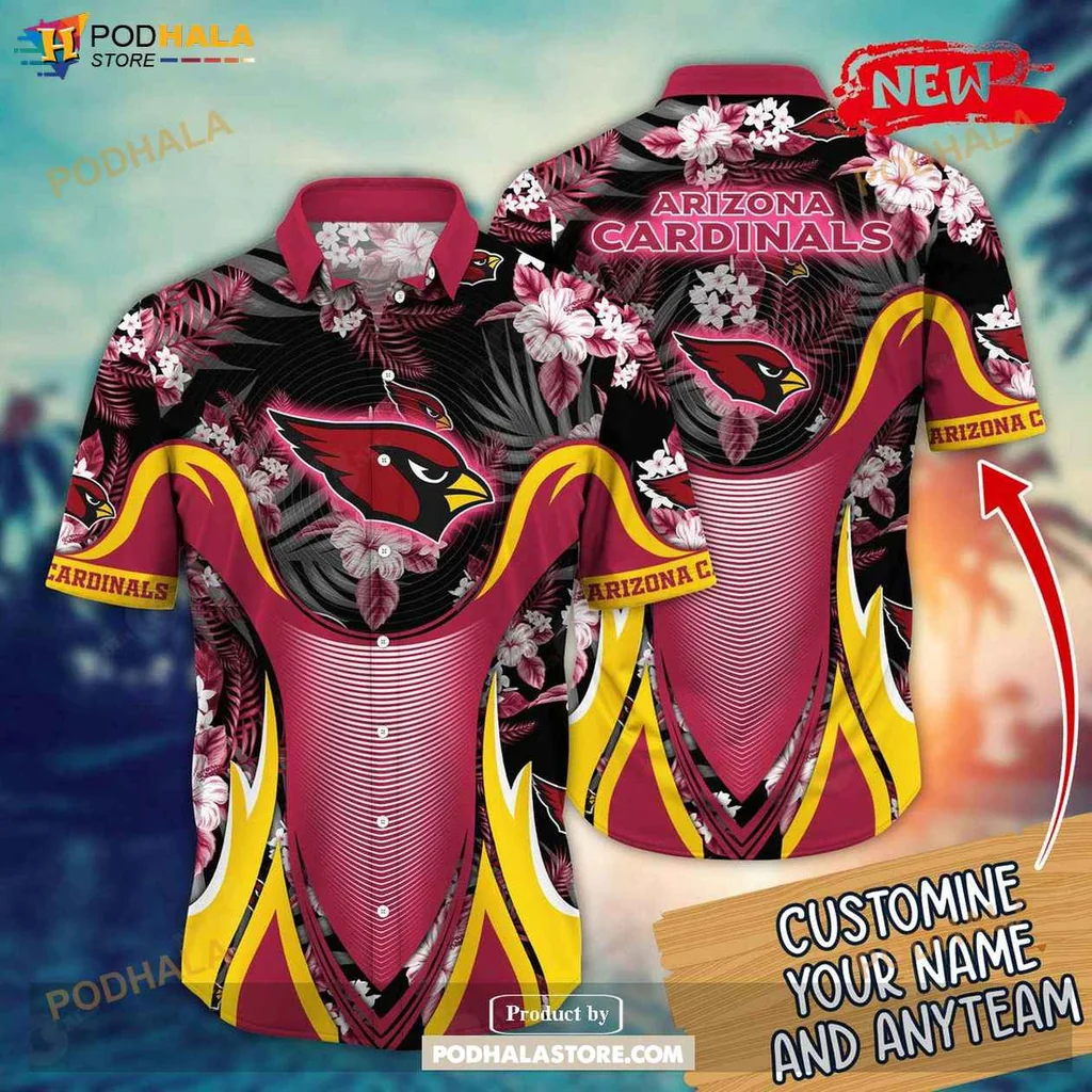 Vibrant Cardinals Aloha Shirt, Personalized Summer Football Shirt With Floral Design
