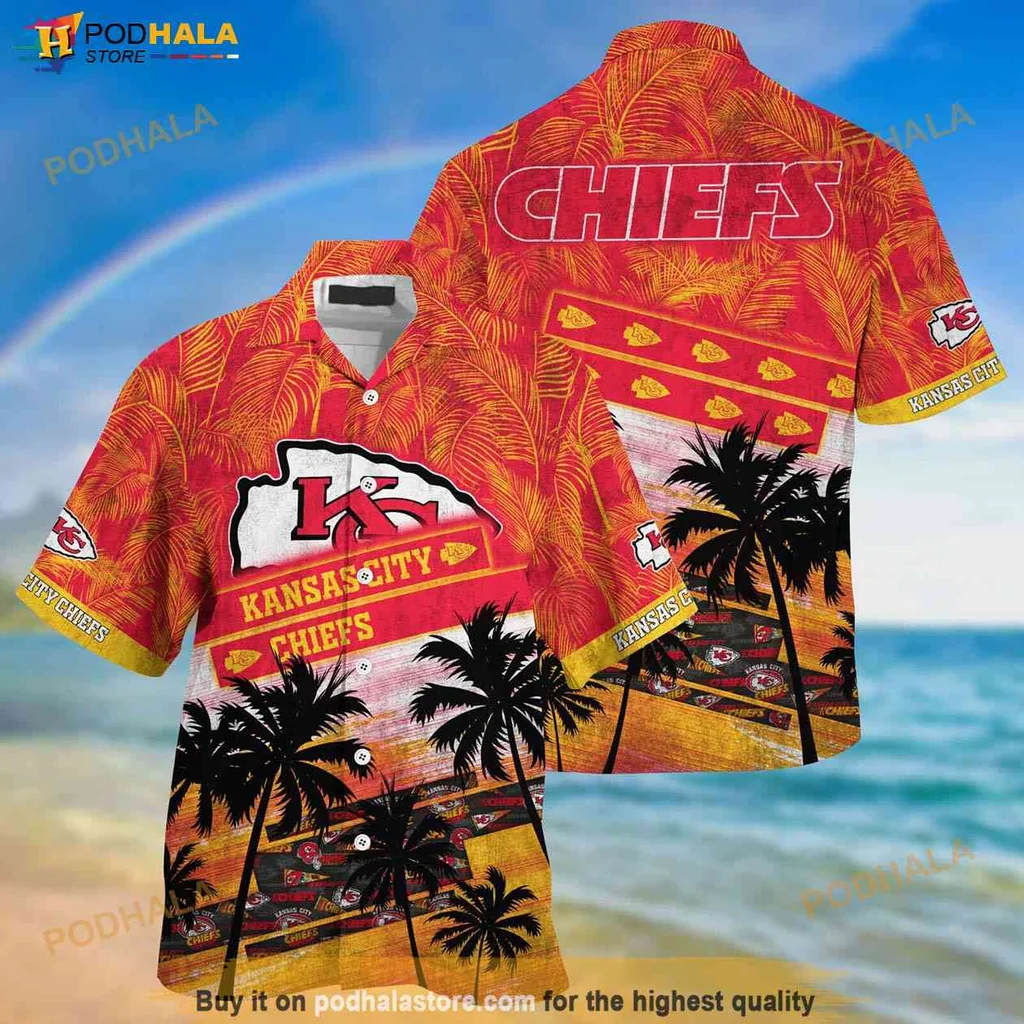 Vibrant Chiefs Sunset Aloha Shirt, Tropical Beach Vacation Gift For Fans