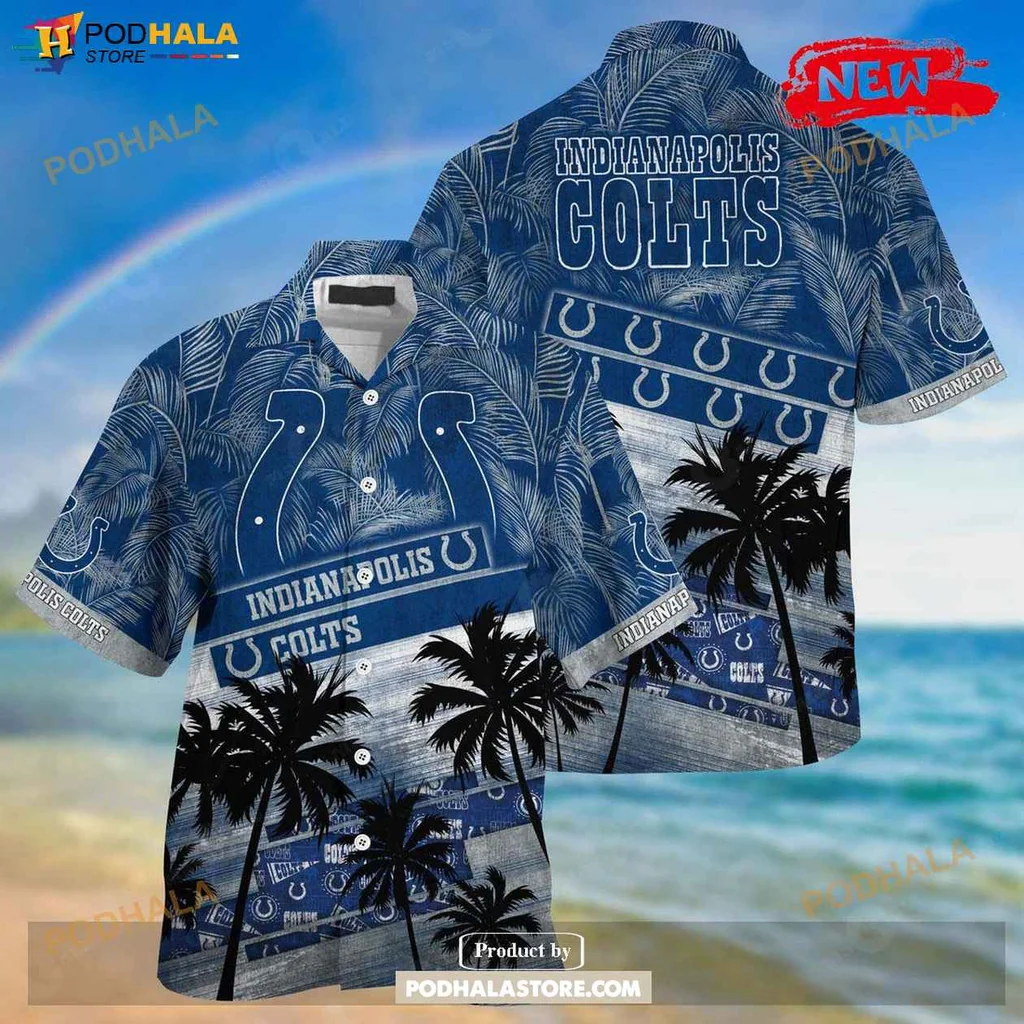 Vibrant Colts Aloha Shirt, Indianapolis Colts Palm Tree Summer Pattern Shirt