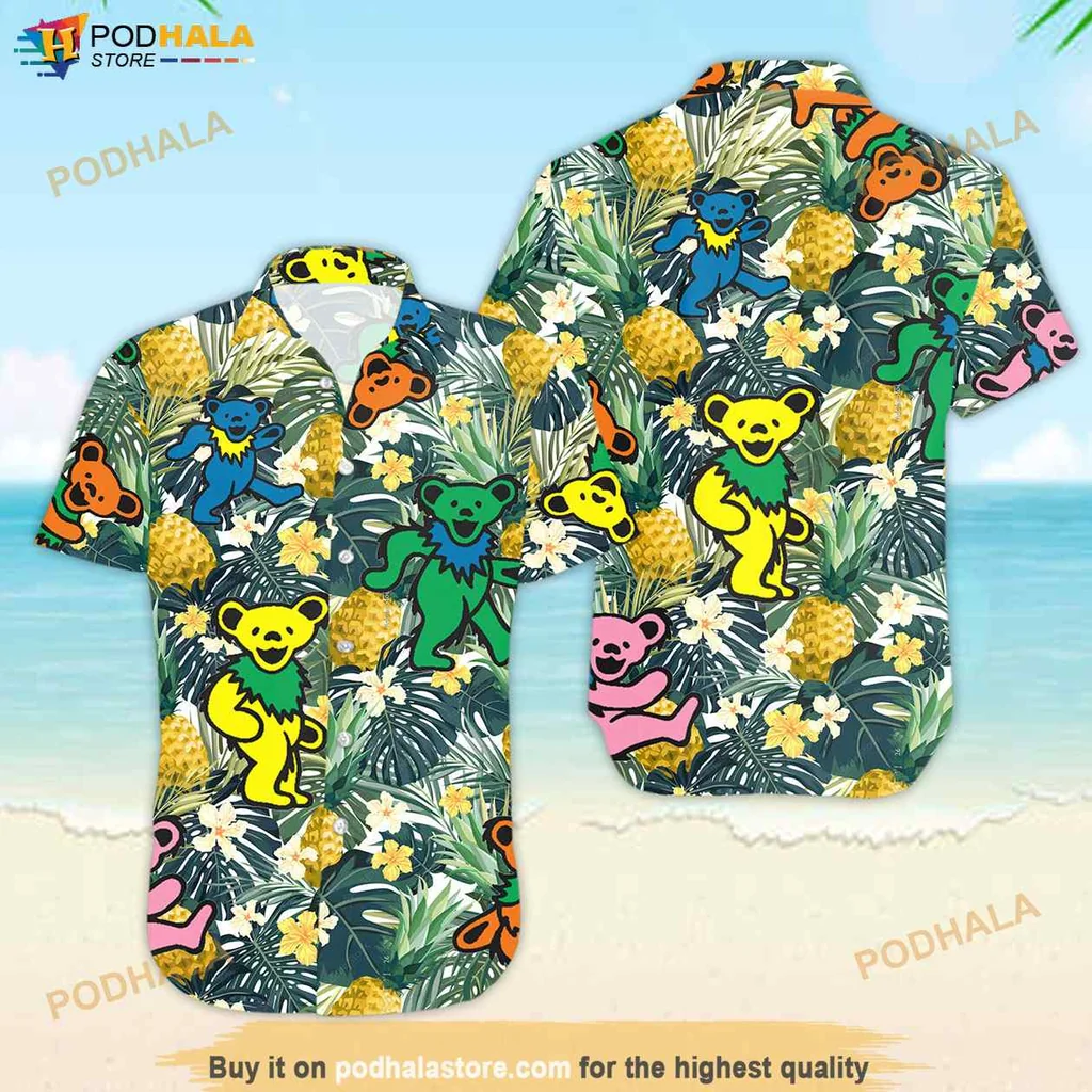 Vibrant Dancing Bears Hawaiian Shirt, Colorful Tropical Design For Summer Fun