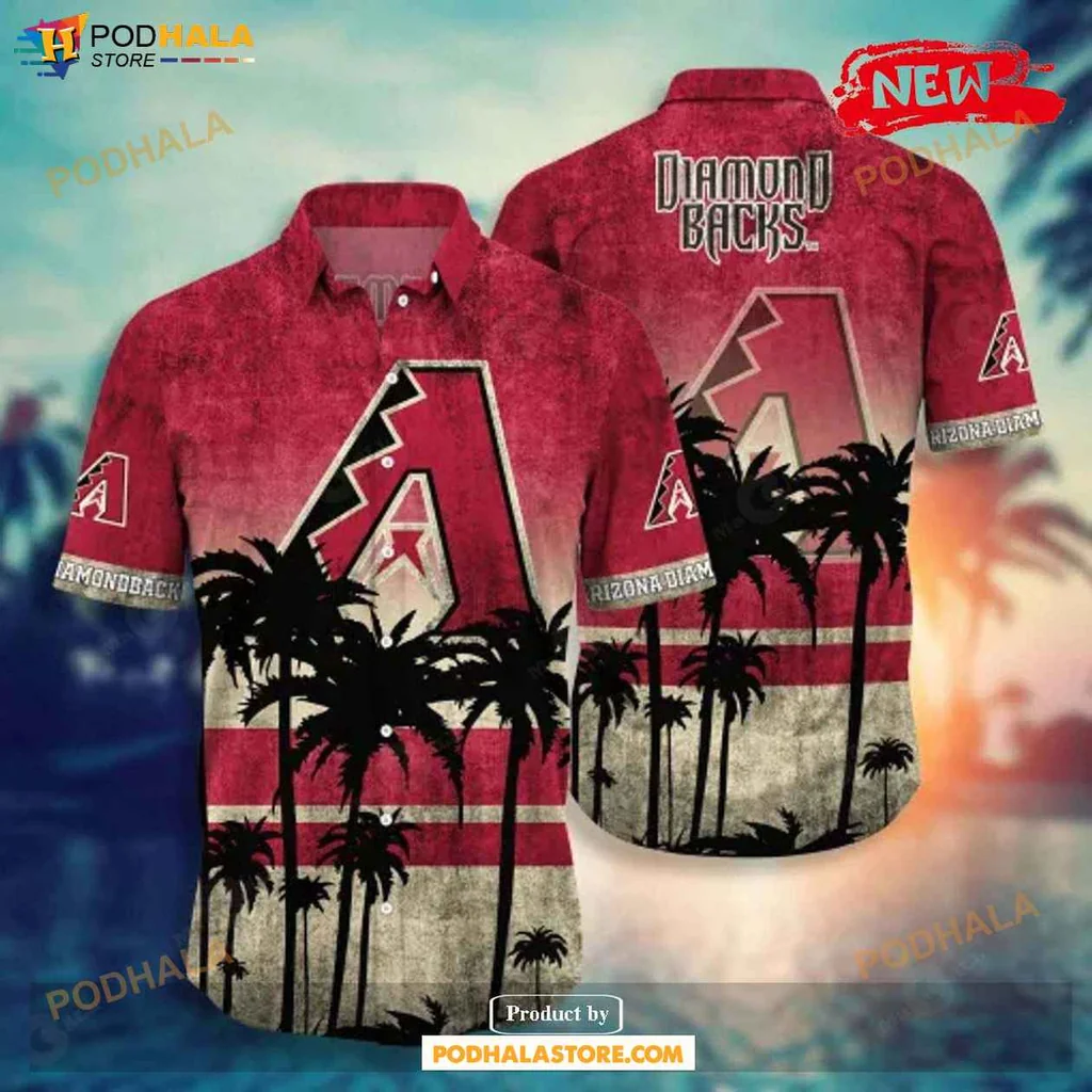 Vibrant Diamondbacks Aloha Shirt, Tropical Sunset Palm Tree Design Shirt