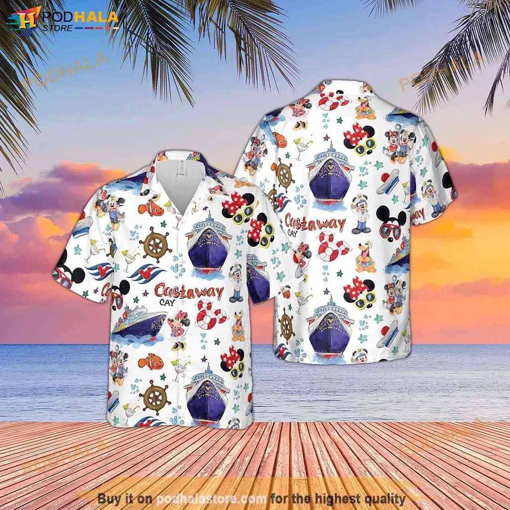 Vibrant Disney Aloha Shirt, Fun Nautical Design With Mickey Mouse Motifs For Beach Outings