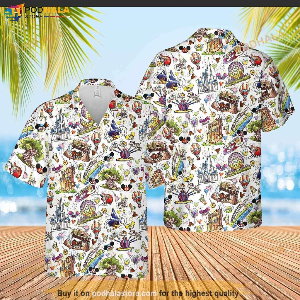 Vibrant Disney Aloha Shirt, Mickey Mouse Tropical Family Shirt For Summer Fun