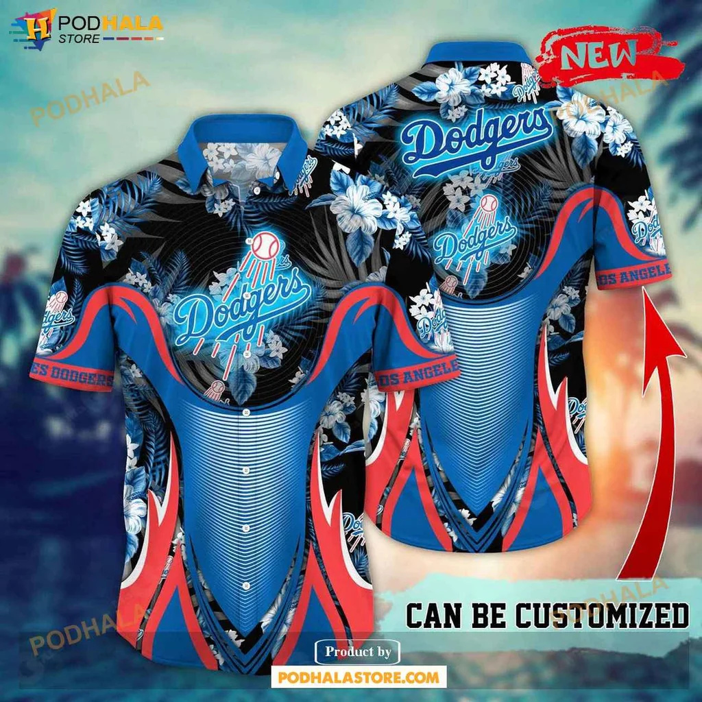 Vibrant Dodgers Aloha Shirt, Floral Summer Baseball Shirt For Fans