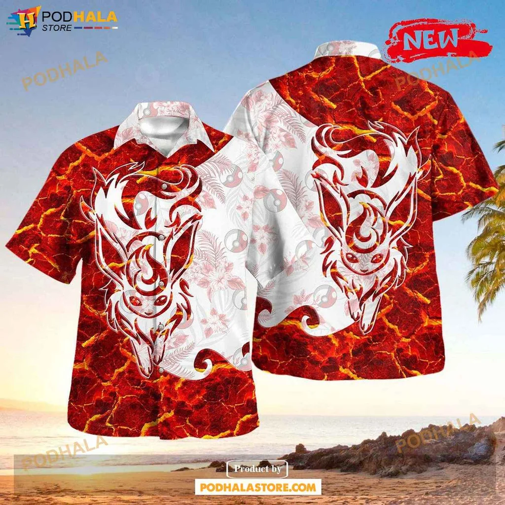 Vibrant Flareon Aloha Shirt, Tribal Flareon Graphic Tropical Shirt For Men Women
