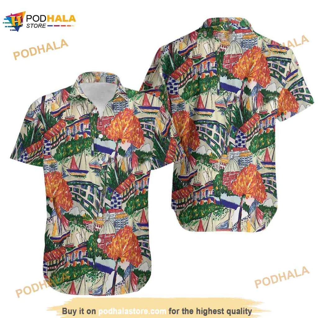 Vibrant Floral Sailing Hawaiian Shirt With Colorful Sailboats And Tropical Design