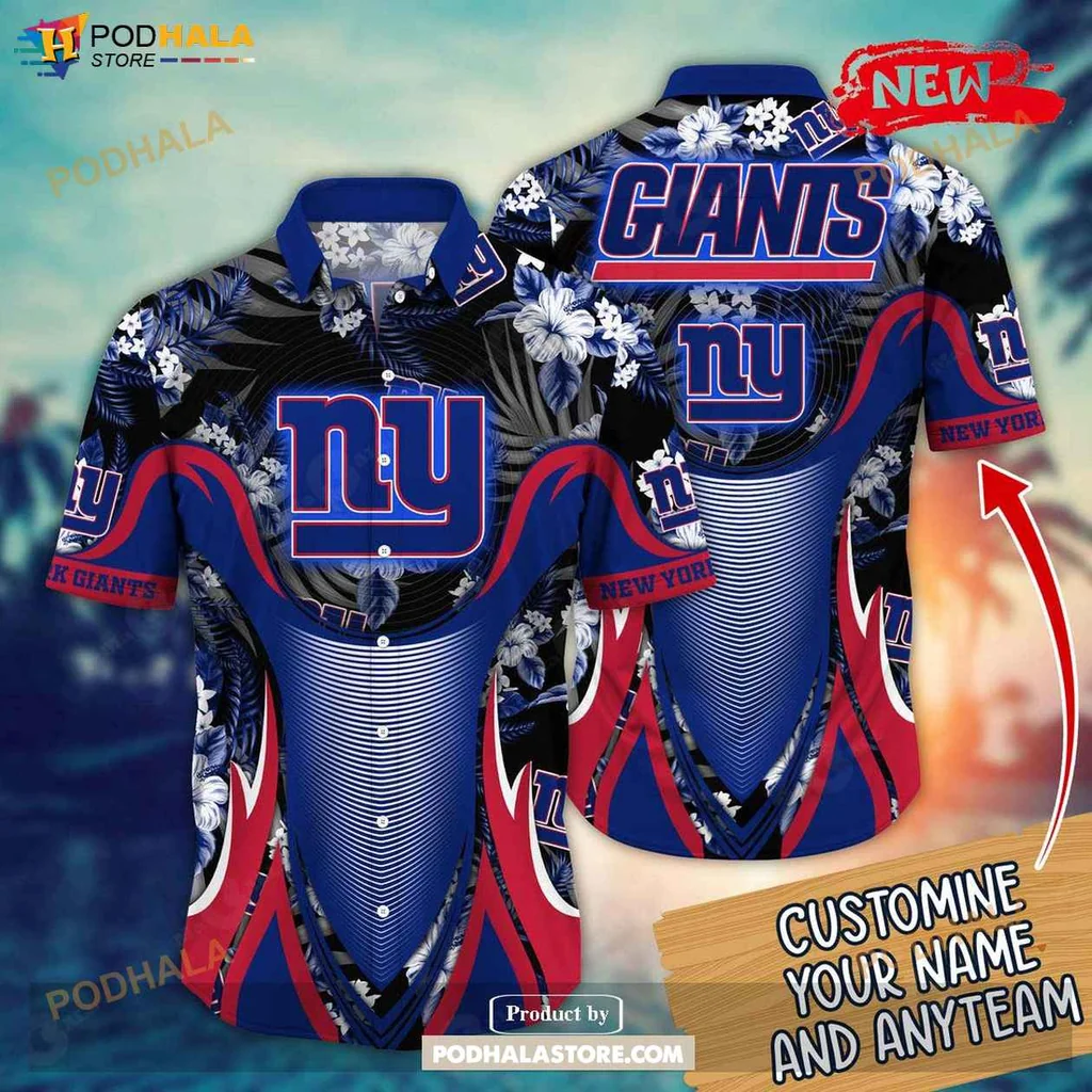 Vibrant Giants Aloha Shirt, Personalized New York Giants Floral Summer Shirt