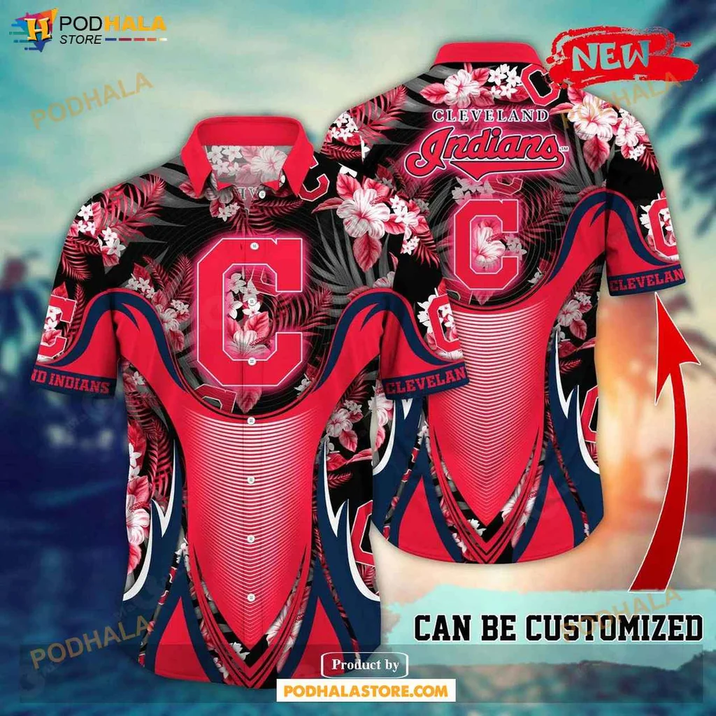 Vibrant Indians Aloha Shirt, Personalized Cleveland Indians Floral Summer Shirt