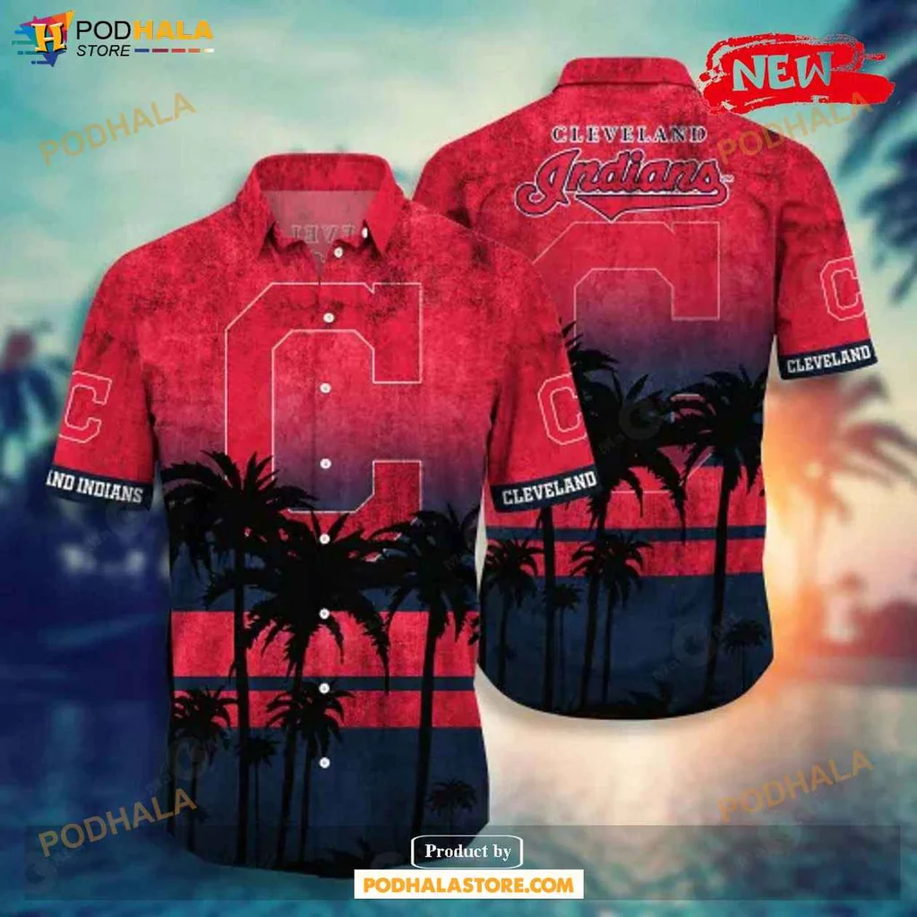 Vibrant Indians Palm Aloha Shirt, Cleveland Indians Sunset Design Casual Shirt