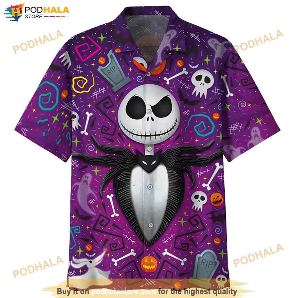 Vibrant Jack Skellington Hawaiian Shirt, Spooky Halloween Design With Playful Motifs