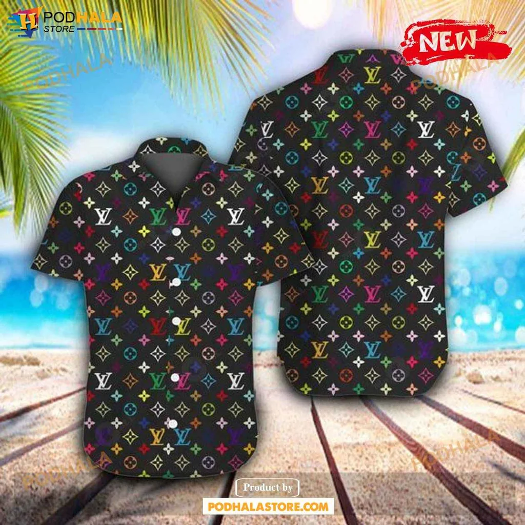 Vibrant Louis Vuitton Aloha Shirt, Multicolor Tropical Design For Casual Wear