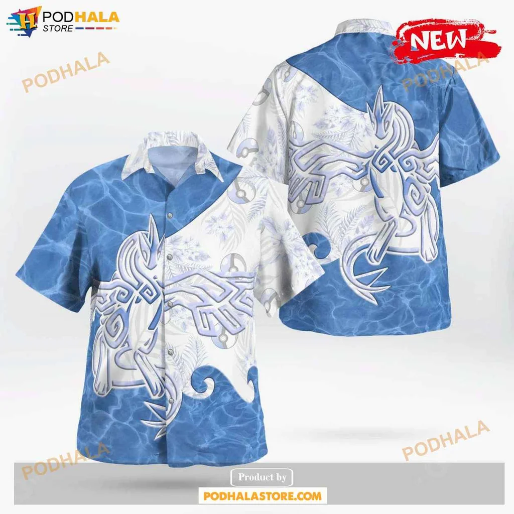 Vibrant Lugia Aloha Shirt, Tribal Design Tropical Shirt For Beach Lovers