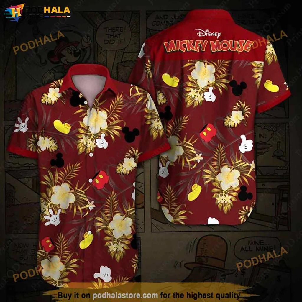 Vibrant Mickey Mouse Hawaiian Shirt, Playful Tropical Design For Summer Fun