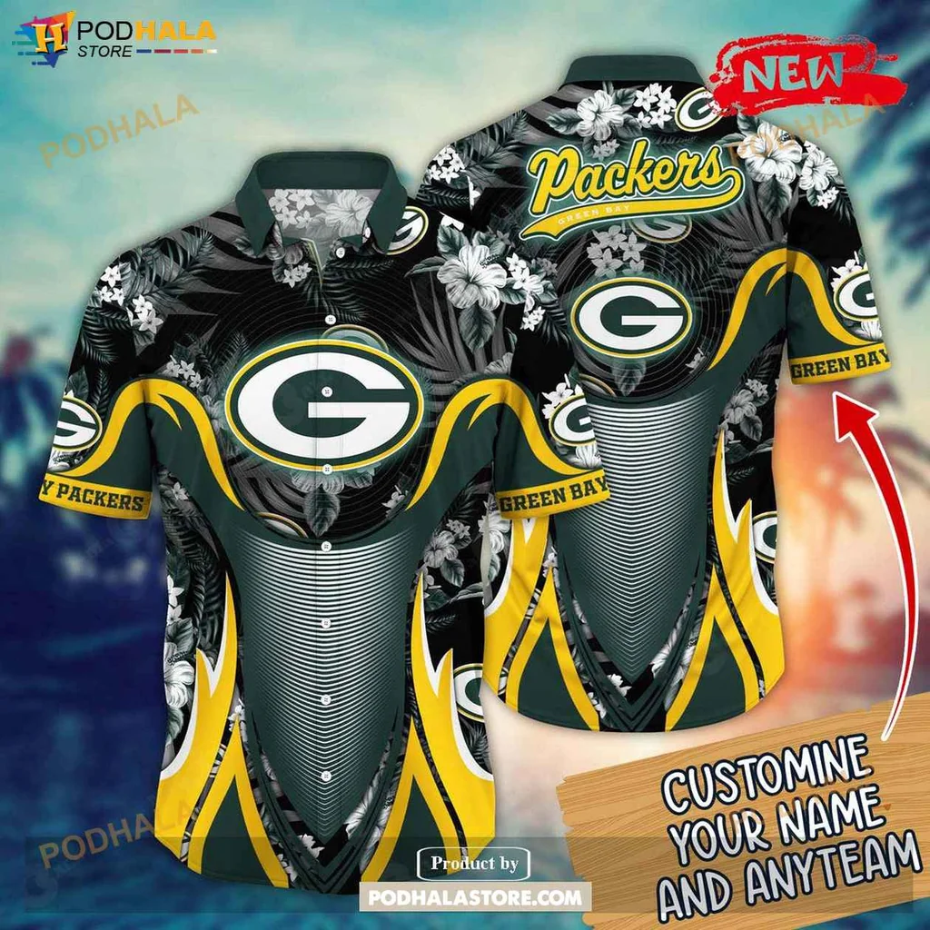 Vibrant Packers Aloha Shirt, Personalized Green Bay Packers Summer Shirt With Tropical Design