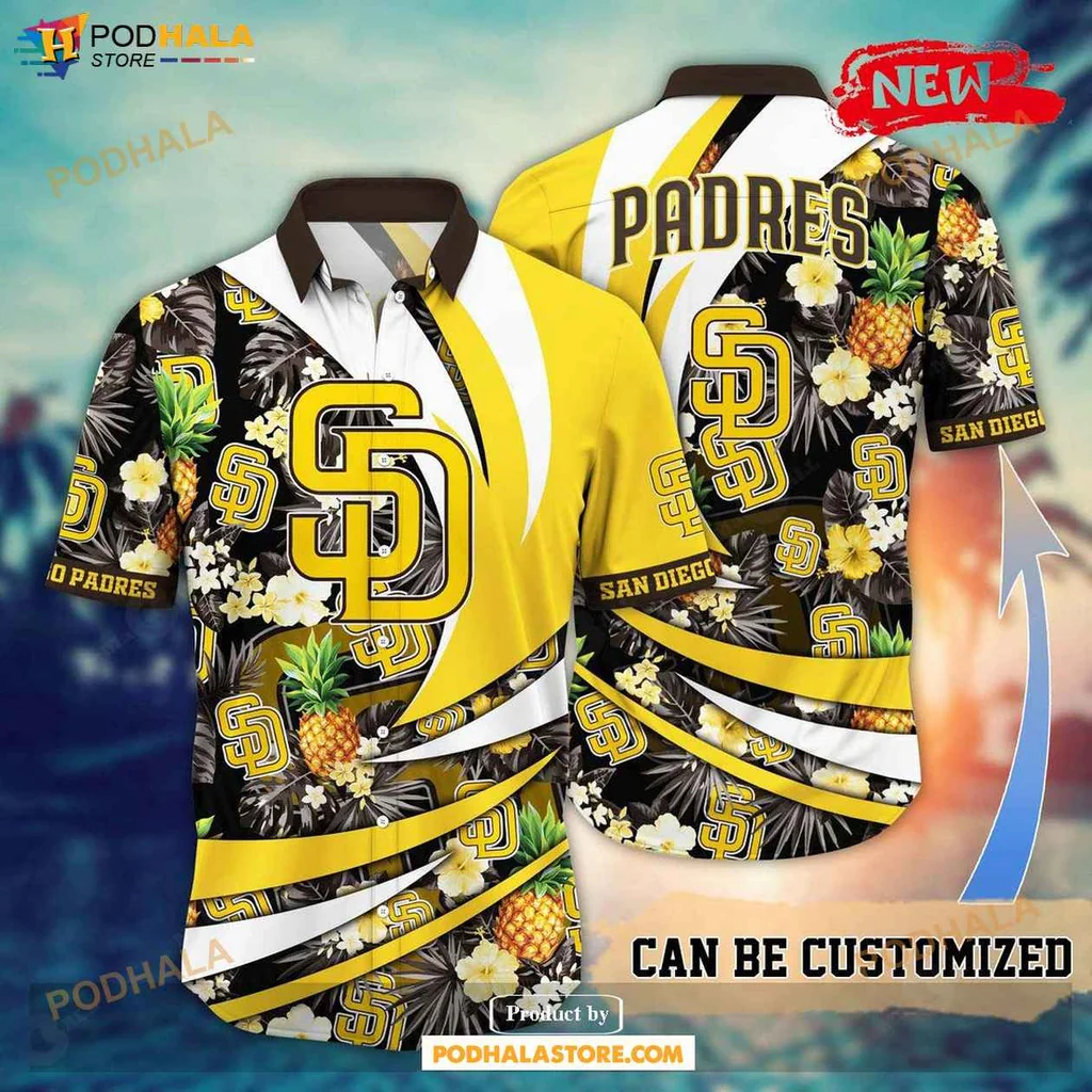 Vibrant Padres Aloha Shirt, Summer Baseball Shirt With Pineapple And Flower Design