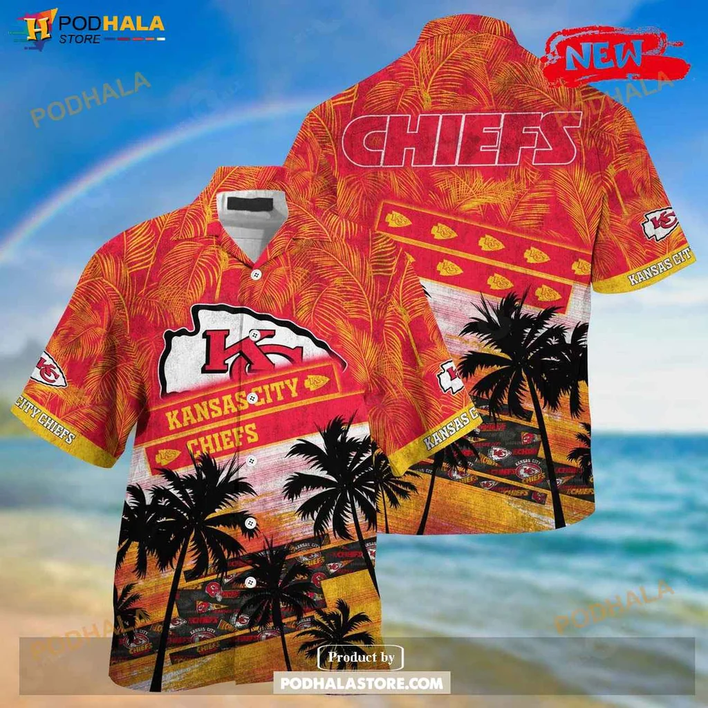 Vibrant Palm Tree Aloha Shirt, Kansas City Chiefs Summer Tee With Palm Pattern