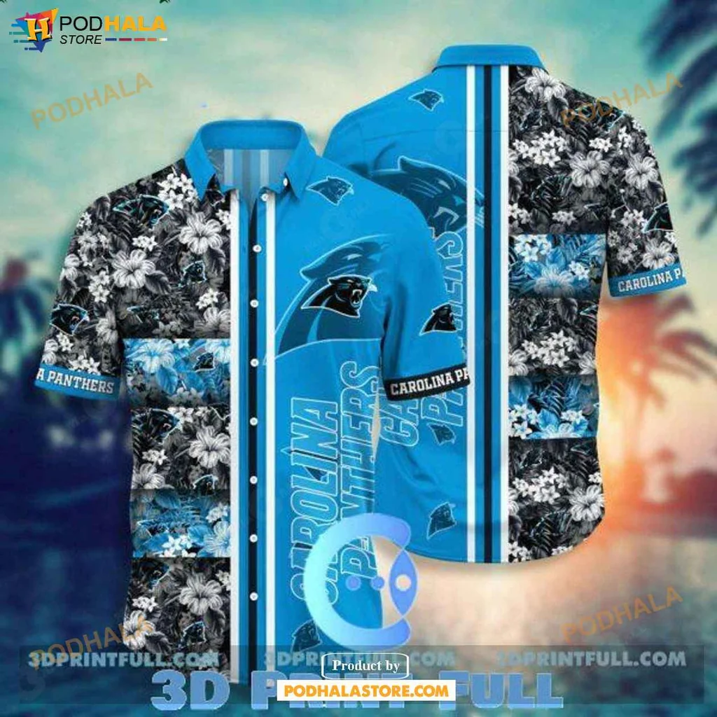 Vibrant Panthers Tropical Shirt, Carolina Panthers Floral Design Summer Wear