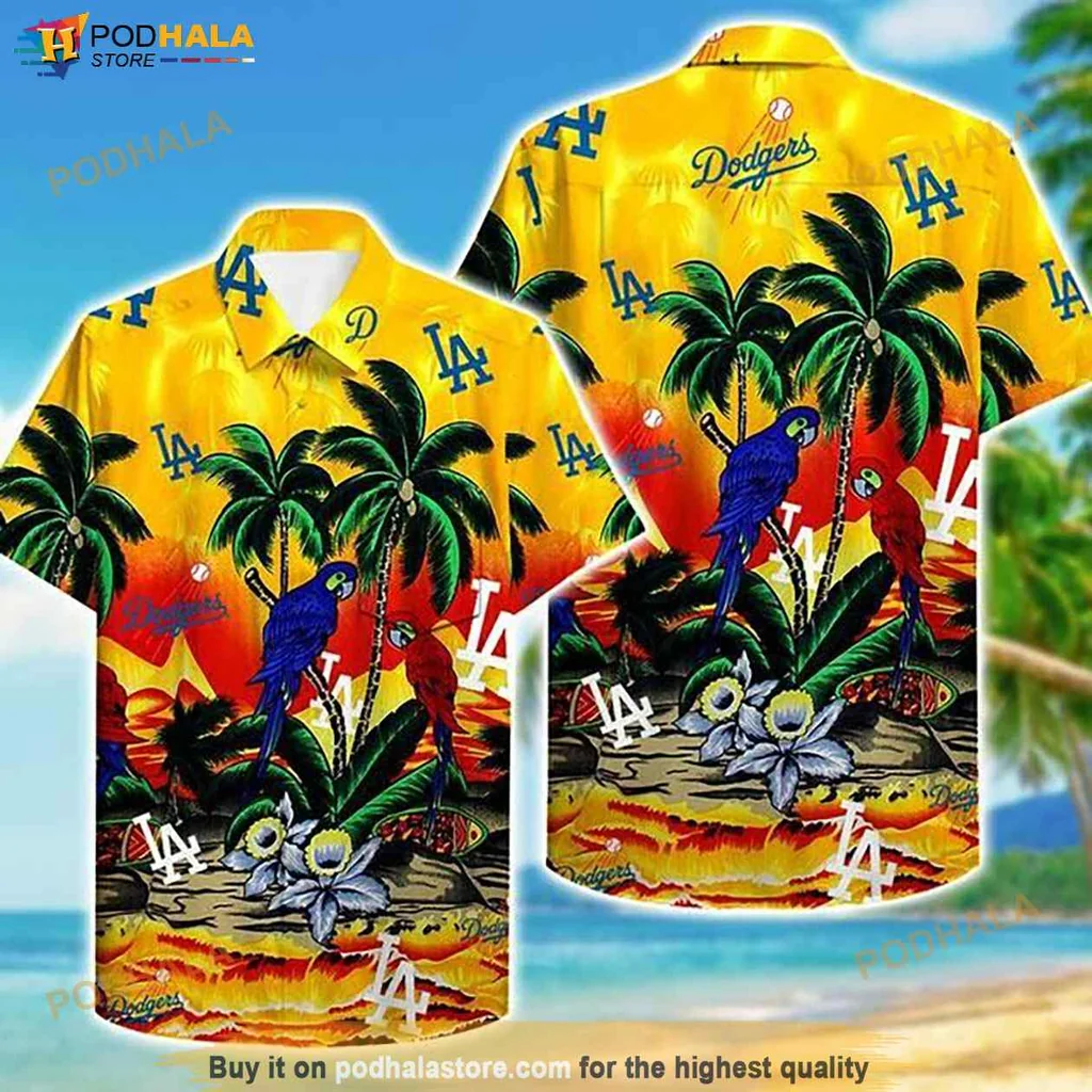 Vibrant Parrot Tropical Hawaiian Shirt, Colorful La Palm Tree Design