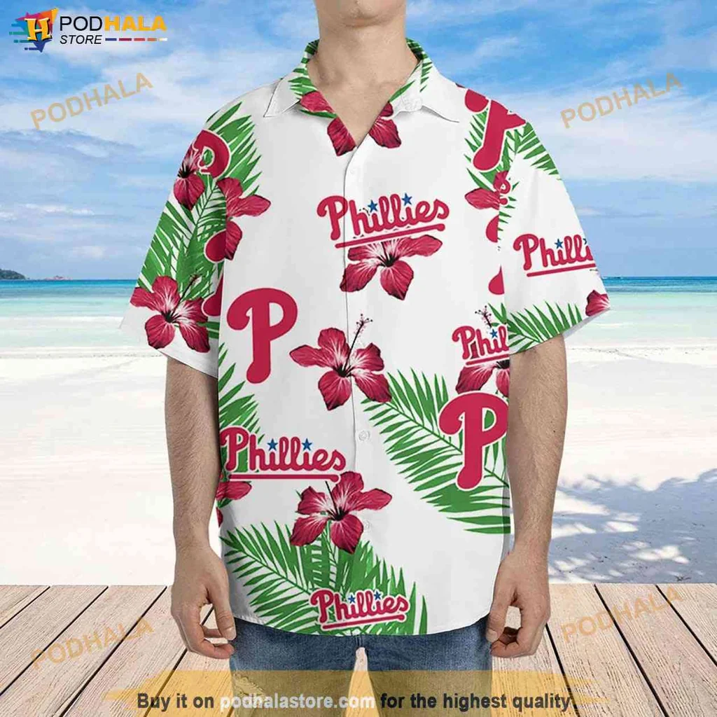Vibrant Phillies Floral Shirt, Hibiscus Pattern For Summer Baseball Fans