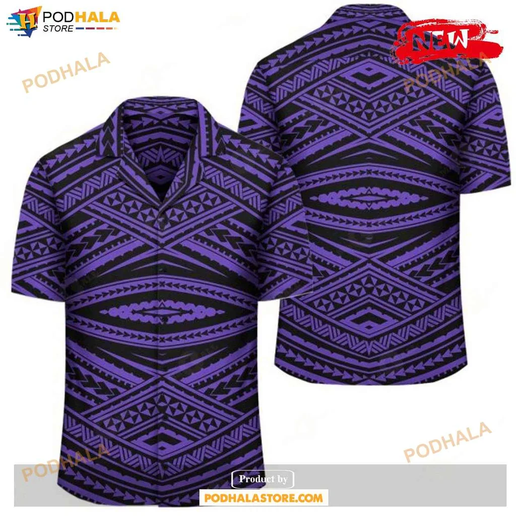 Vibrant Polynesian Aloha Shirt, Violet Tropical Design For Summer Beach Outings