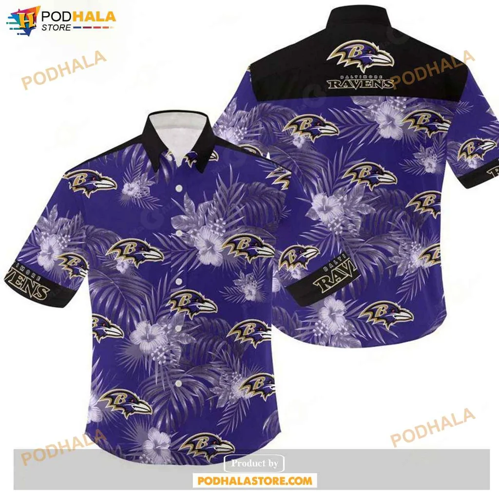 Vibrant Ravens Fan Hawaiian Shirt With Purple Floral Design For Nfl Supporters