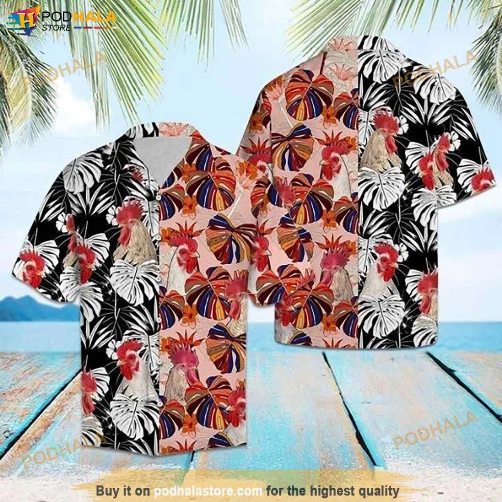 Vibrant Rooster Tropical Hawaiian Shirt, Colorful Floral Design For Summer Fun