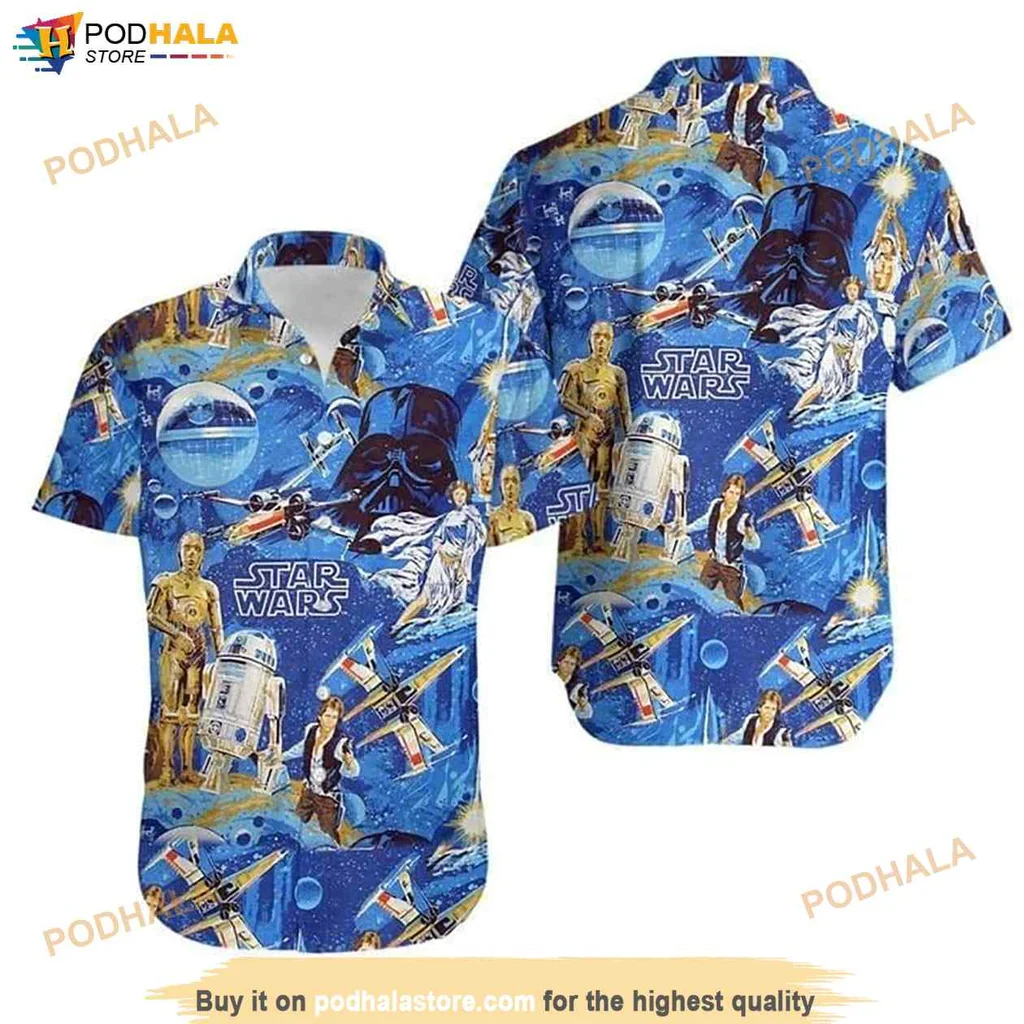Vibrant Star Wars Hawaiian Shirt, Colorful Cosmic Design With Iconic Characters