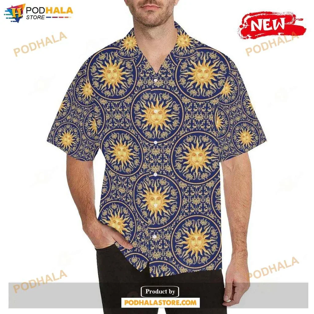 Vibrant Sun Pattern Aloha Shirt, Casual Tropical Shirt For Men And Women