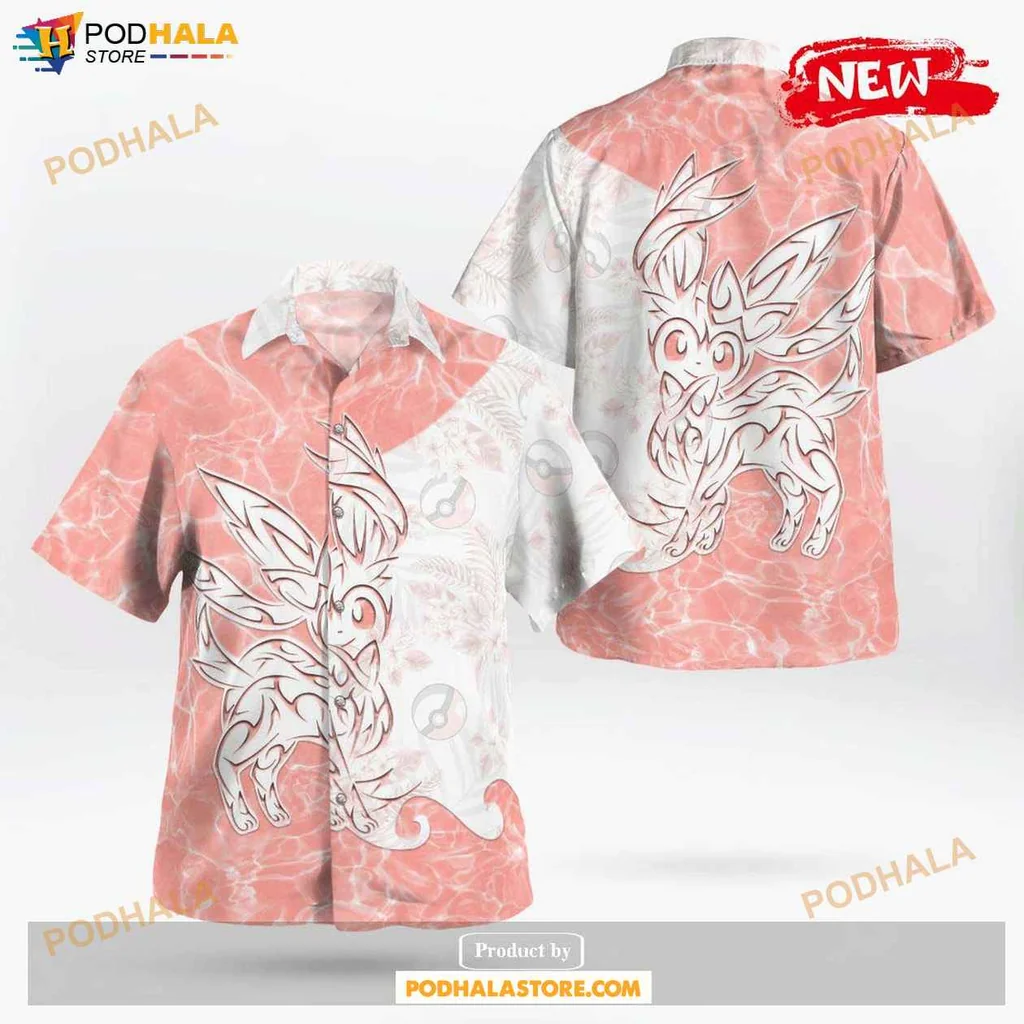 Vibrant Sylveon Aloha Shirt, Tropical Print Shirt For Anime And Gaming Fans