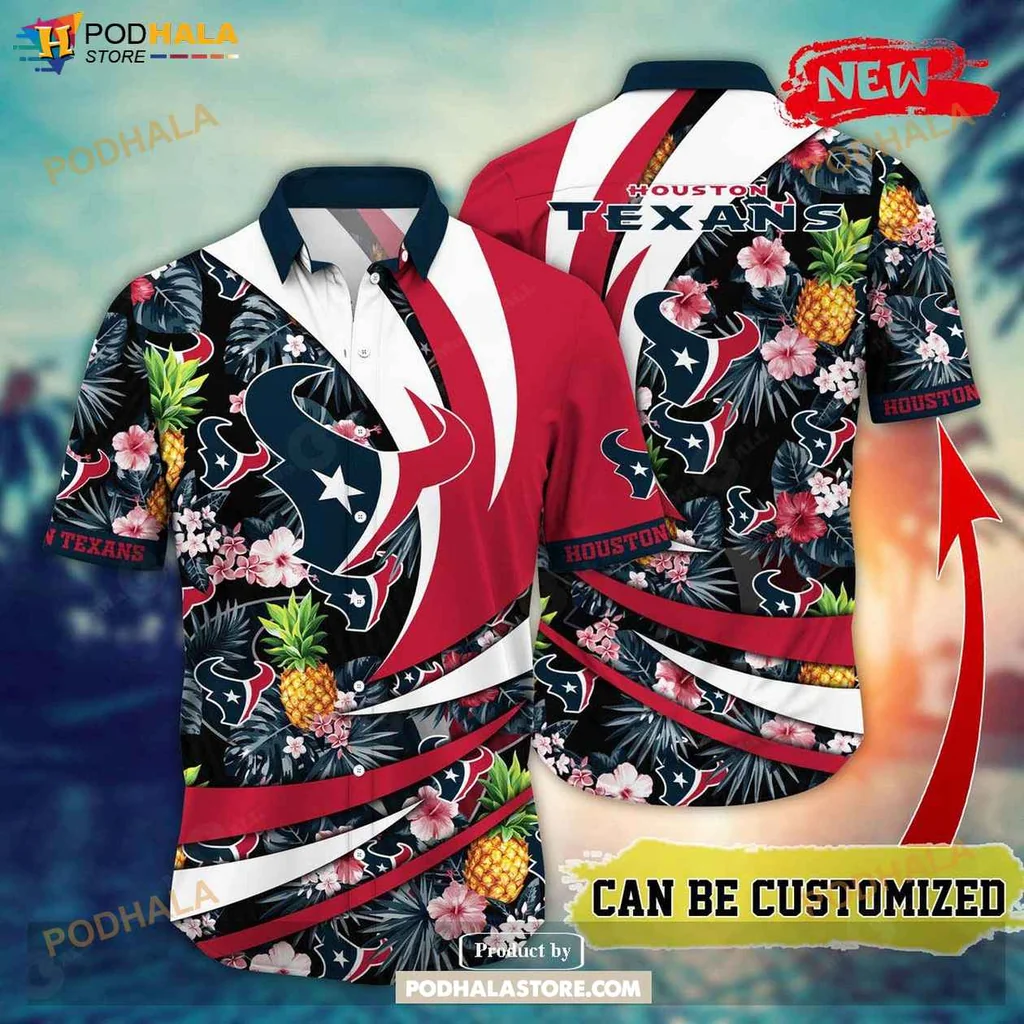 Vibrant Texans Aloha Shirt, Personalized Summer Football Shirt With Floral Design