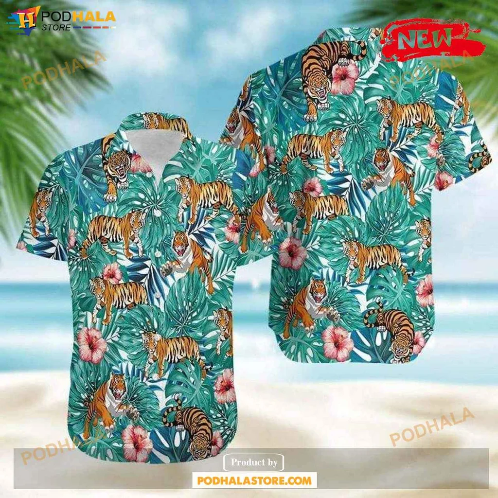 Vibrant Tiger Aloha Shirt, Tropical Summer Shirt For Beach Lovers And Nature Fans
