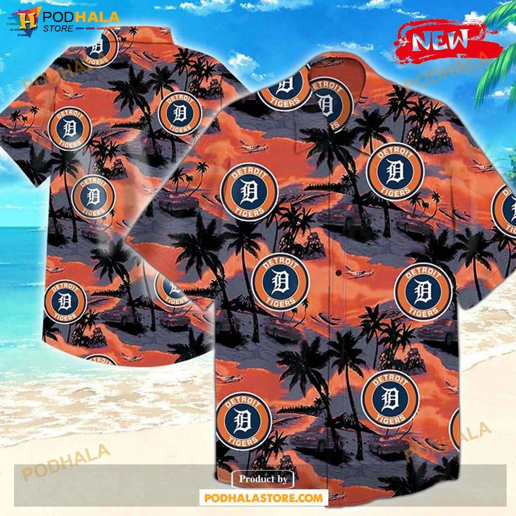Vibrant Tigers Aloha Shirt, Detroit Tigers Tropical Summer Shirt With Sunset Design