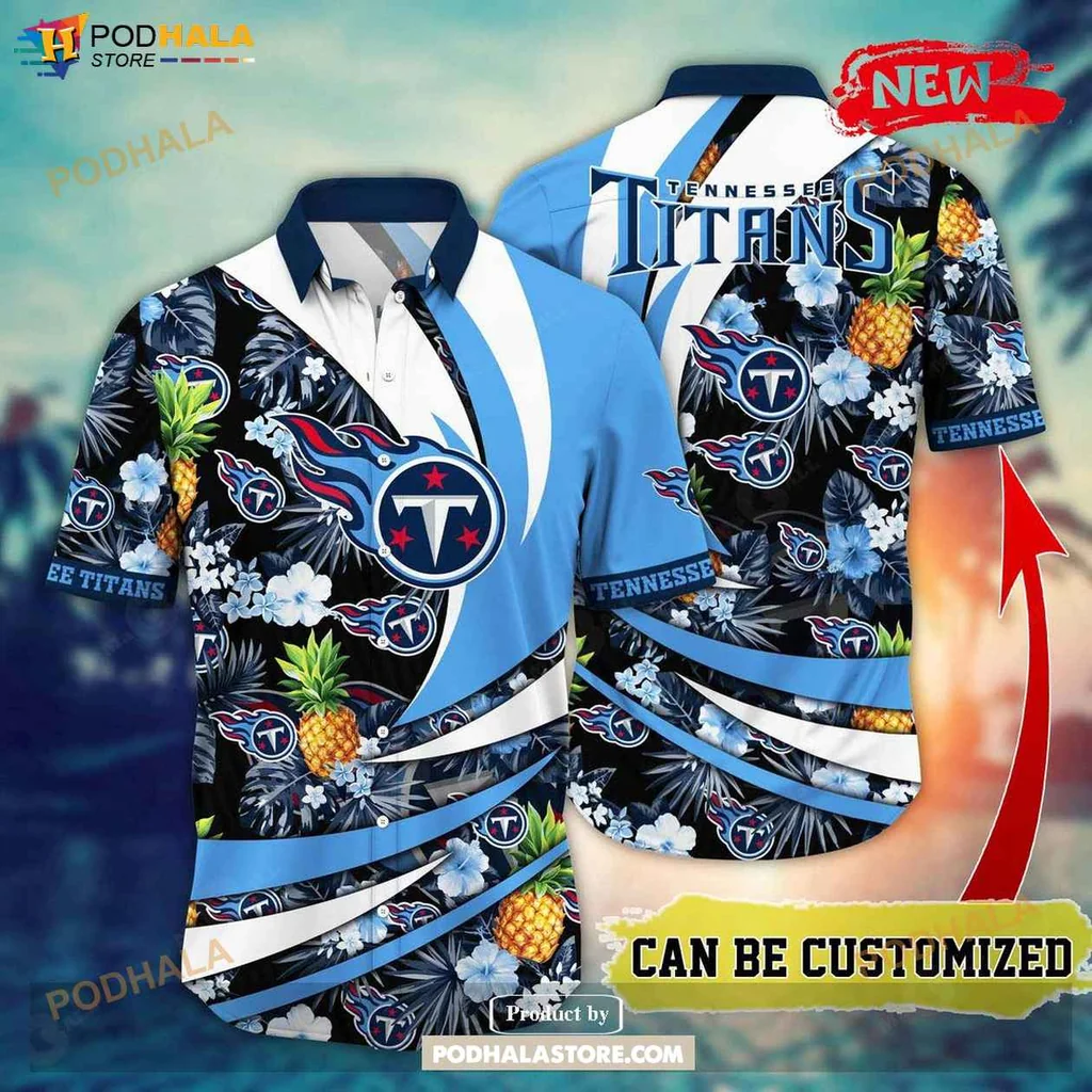 Vibrant Titans Aloha Shirt, Personalized Summer Football Shirt With Floral Pineapple Design