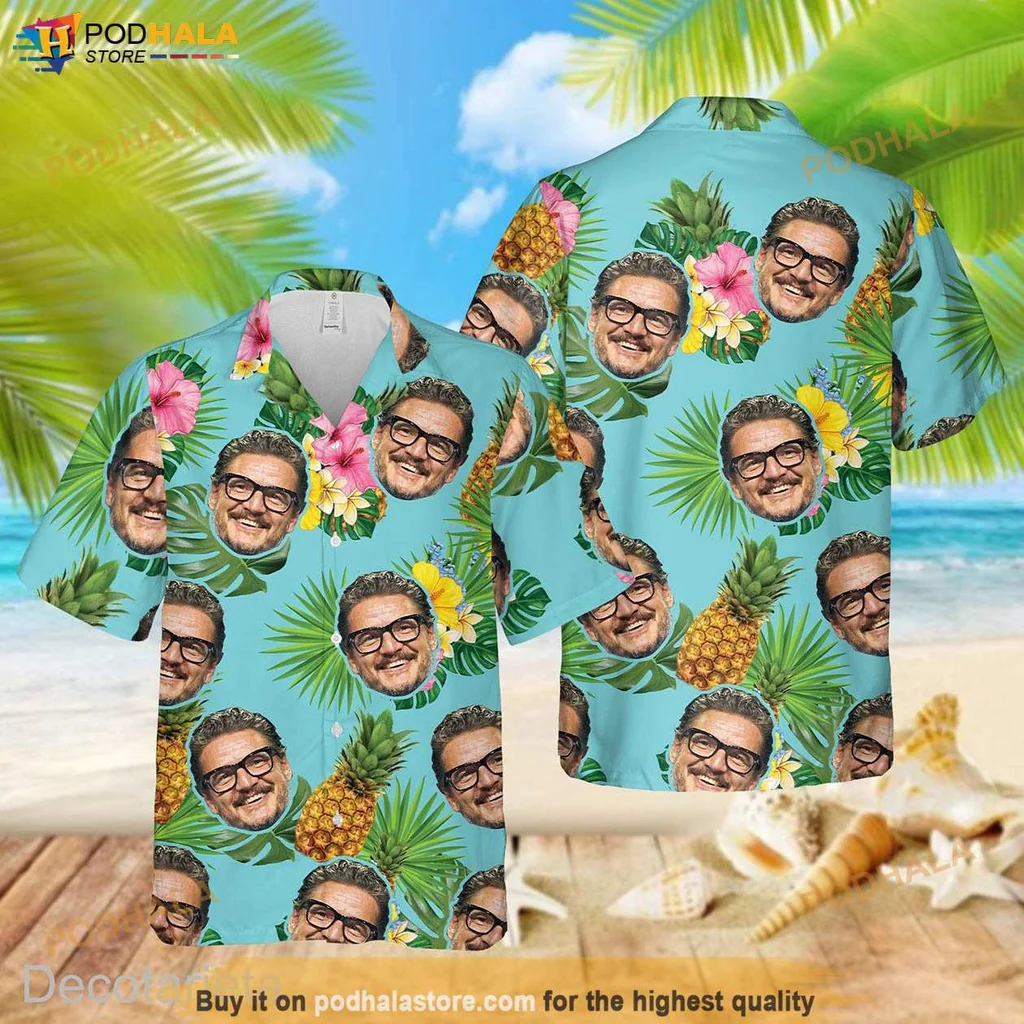 Vibrant Tropical Aloha Shirt, Pedro Pascal Fan Gift, Playful Beach Themed Shirt