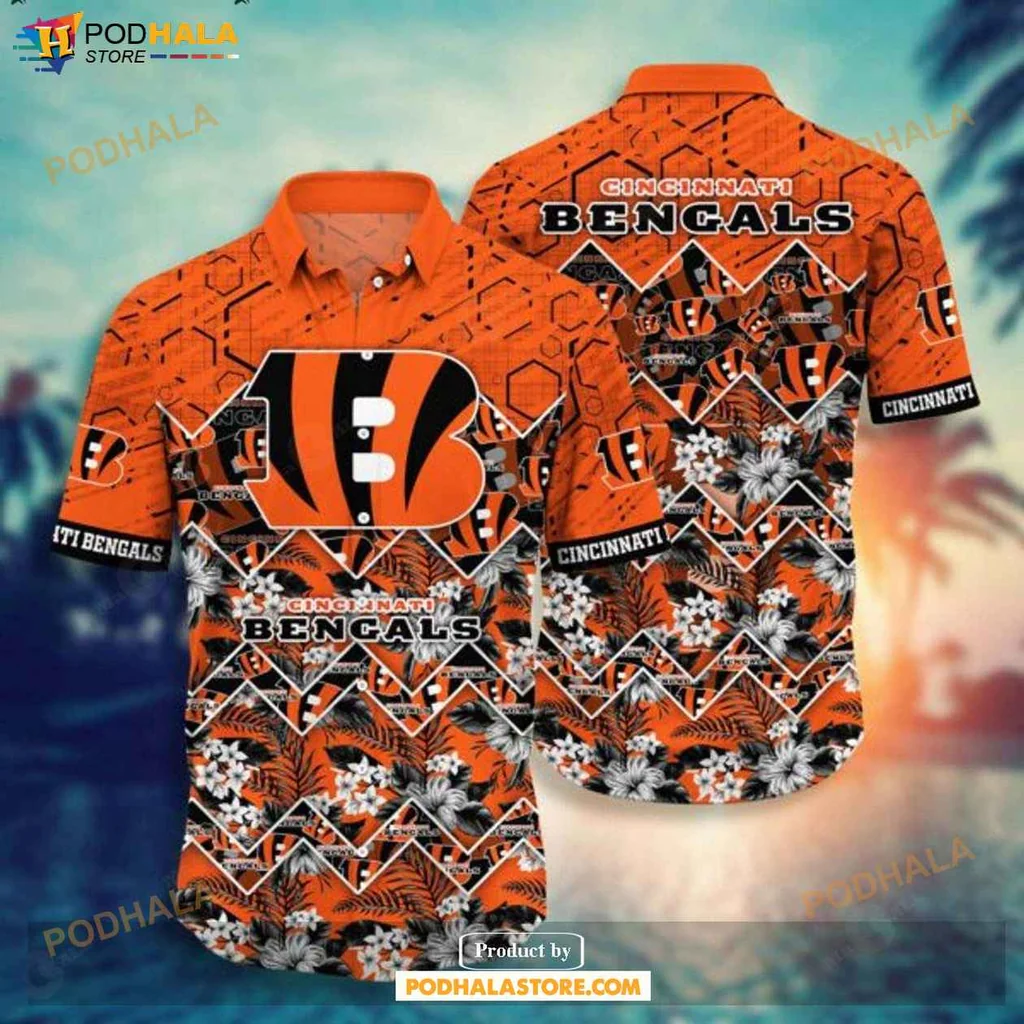 Vibrant Tropical Bengals Hawaiian Shirt, Cincinnati Bengals Logo Design, Casual Fan Wear