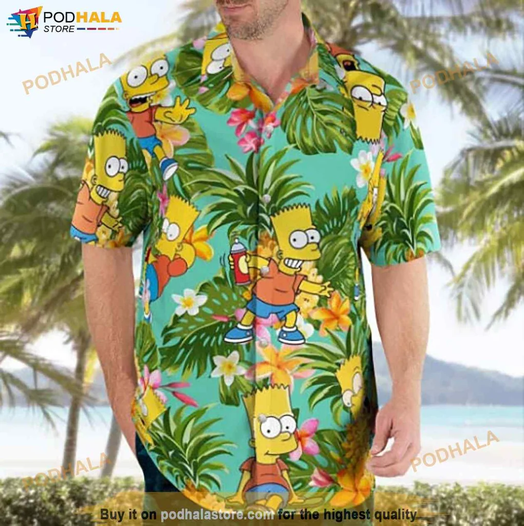 Vibrant Tropical Family Hawaiian Shirt, Playful Cartoon Design With Palm Leaves And Flowers