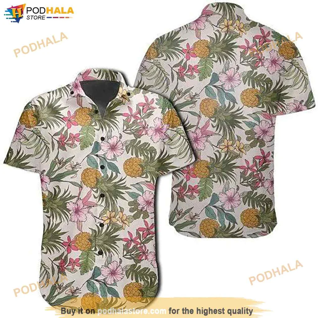 Vibrant Tropical Pineapple Hawaiian Shirt, Colorful Summer Shirt For Men