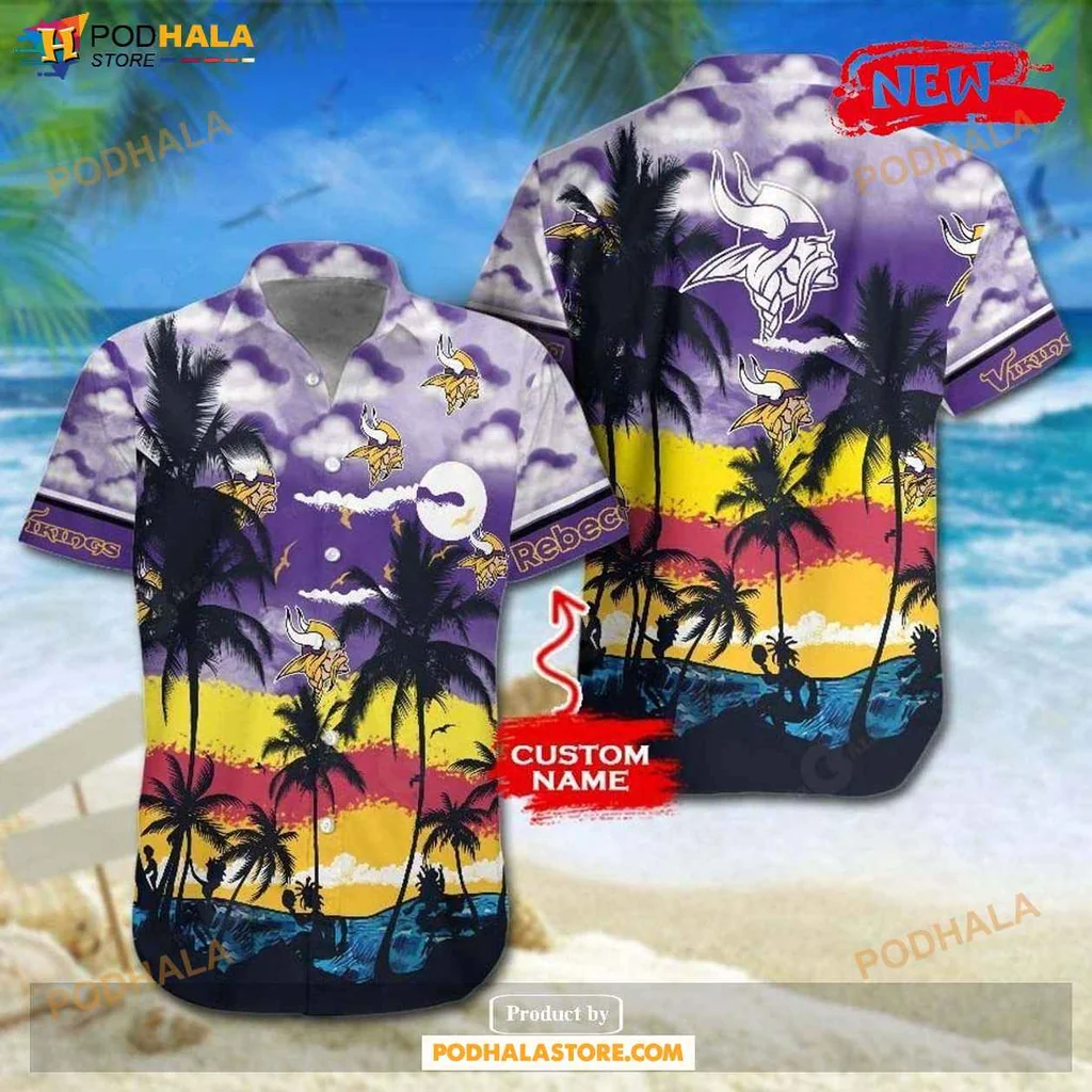 Vibrant Vikings Tropical Shirt, Personalized Minnesota Vikings Fan Gift Shirt