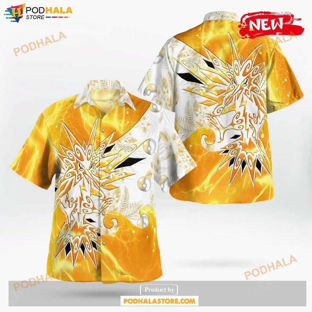 Vibrant Zapdos Aloha Shirt, Tropical Design For Casual Wear And Pokémon Fans