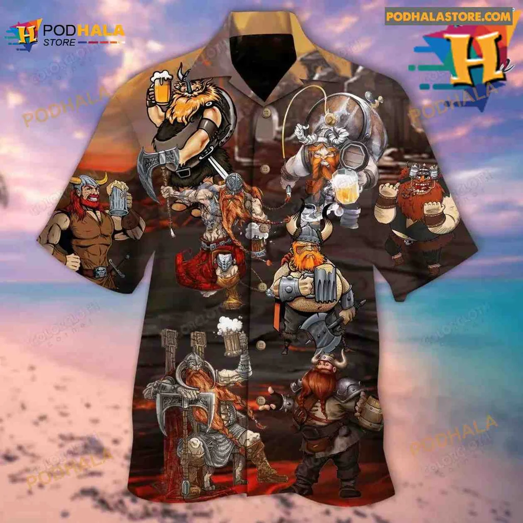 Viking Beer Tropical Hawaiian Shirt With Animated Characters