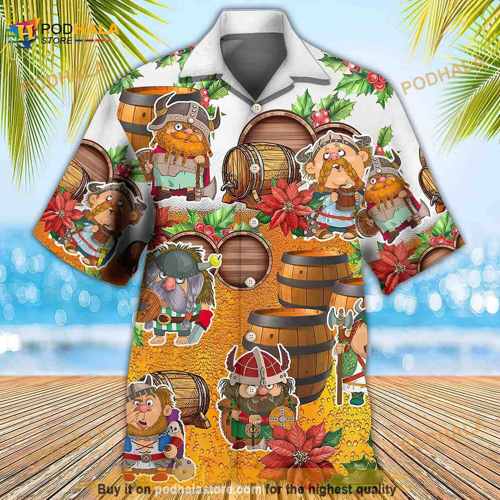 Viking Beer Tropical Hawaiian Shirt With Humorous Cartoon Characters