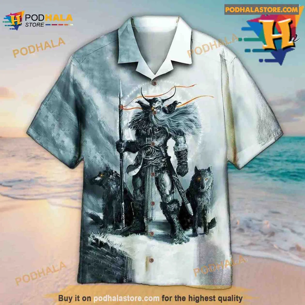Viking Black Wolf Hawaiian Shirt Featuring Fierce Warrior Design