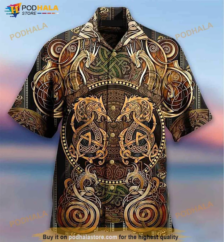 Viking Dragon Hawaiian Shirt With Intricate Celtic Patterns