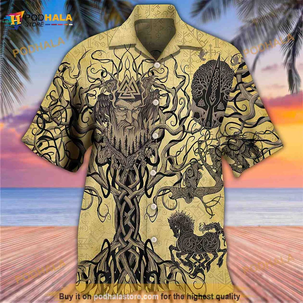 Viking Life Tree Hawaiian Shirt Featuring Intricate Norse Design