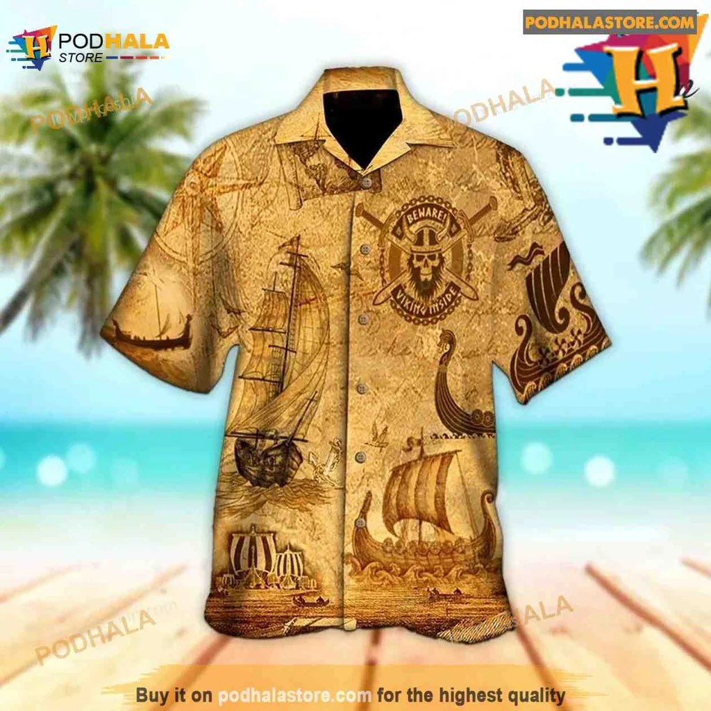 Viking Longship Tropical Shirt With Nautical Adventure Design Viking Longship Tropical Shirt With Nautical Adventure Design