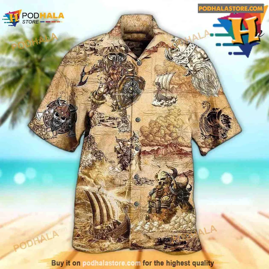 Viking Map Adventure Hawaiian Shirt Featuring Mythical Creatures And Warriors