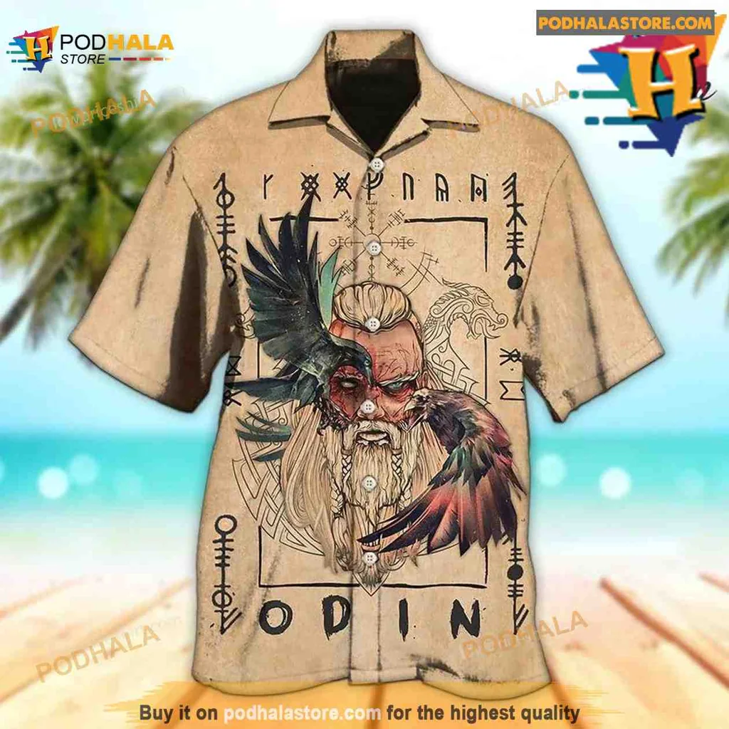 Viking Old Man Hawaiian Shirt With Norse Symbols And Runes