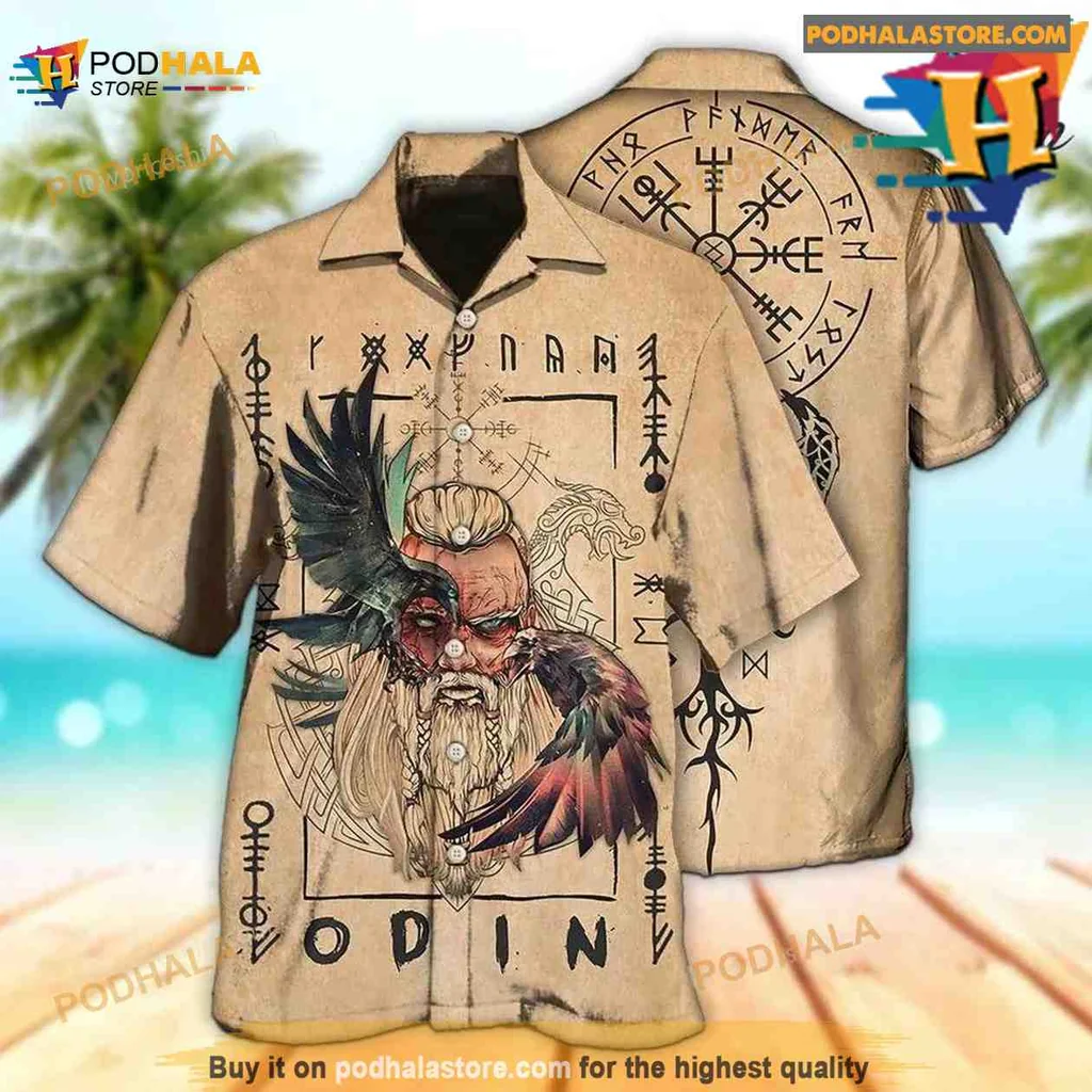 Viking Old Man Aloha Shirt With Norse Symbols And Runes Viking Old Man Aloha Shirt With Norse Symbols And Runes